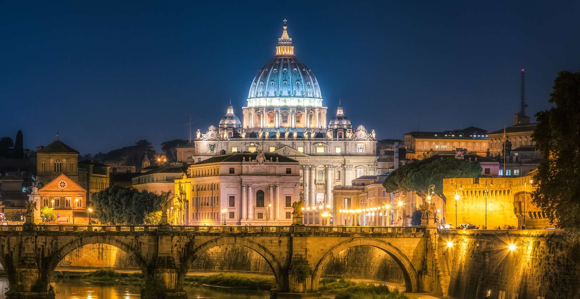 St. Peter's Basilica at night in Vatican City