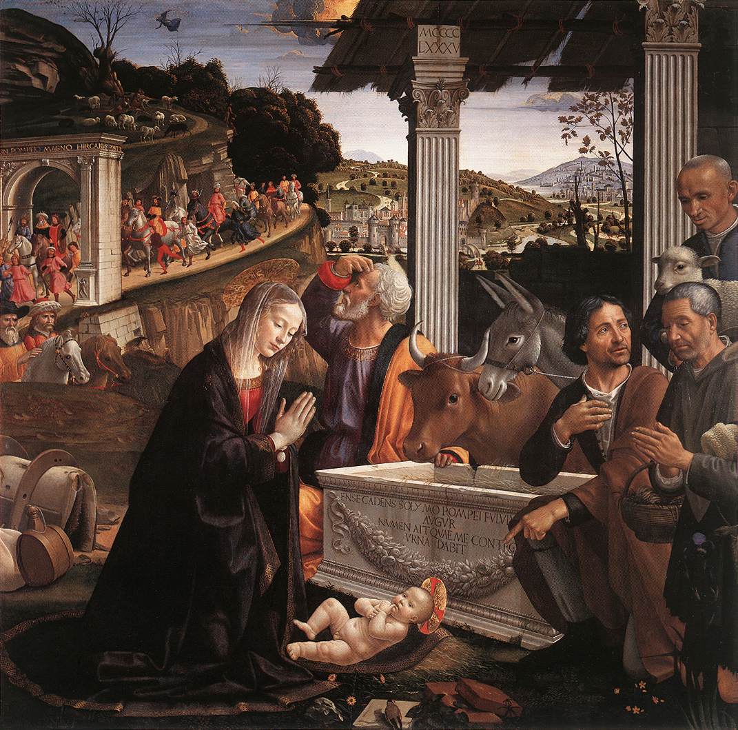 (Domenico Ghirlandaio, Adorazione dei pastori, Basilica di Santa Trinita, Cappella Sassetti, Firenze, 1485)