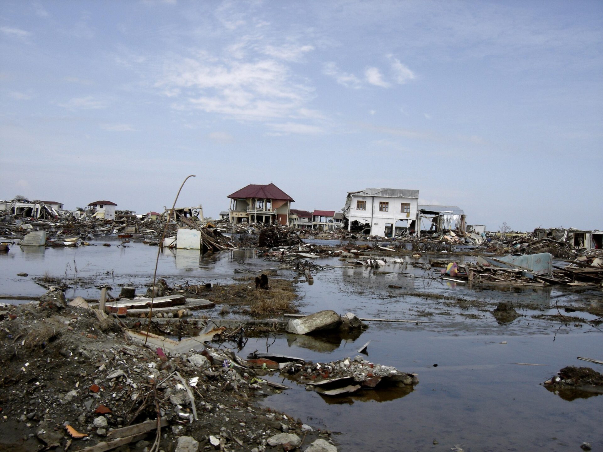 Flooding from the dec 2004 tsunami left aceh destroyed with rubb